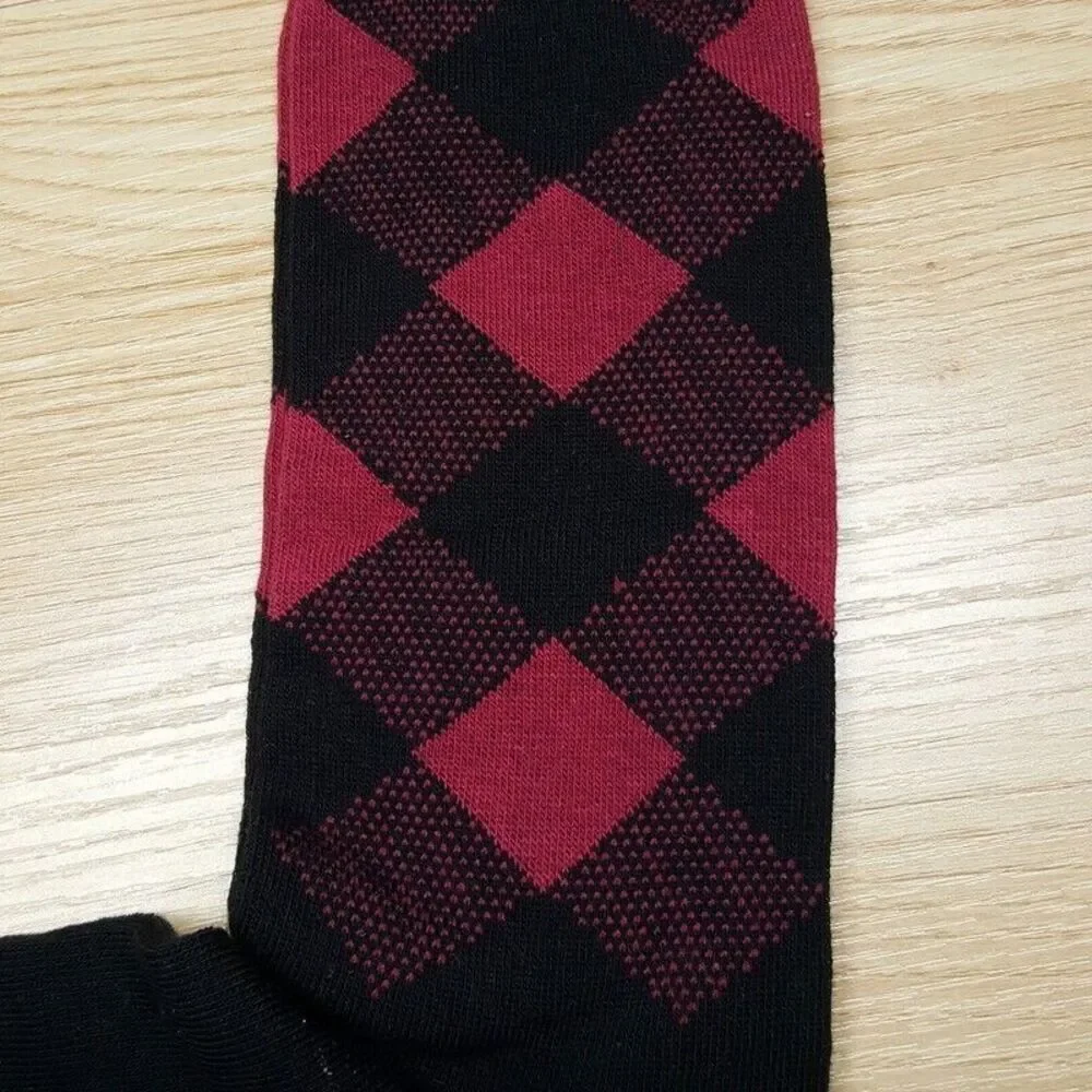 BLOOMINGDALES MENS STORE Black Maroon Argyle Diamond Cotton Crew Socks 10-13